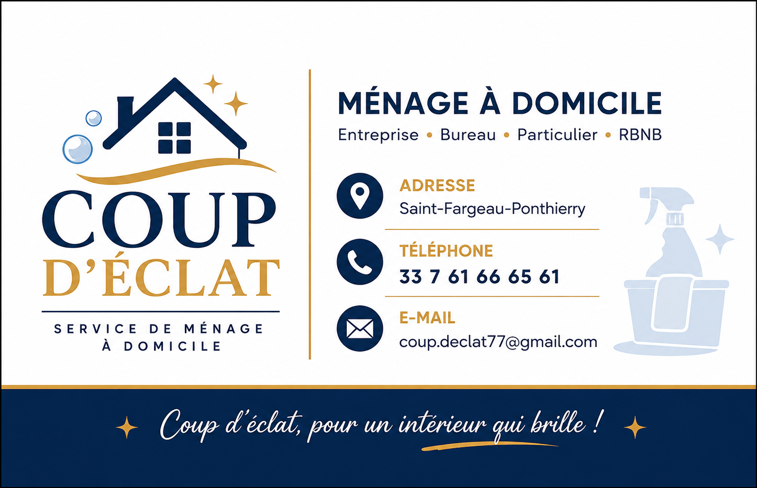 Carte de visite Coup d'Éclat — Service de ménage à domicile